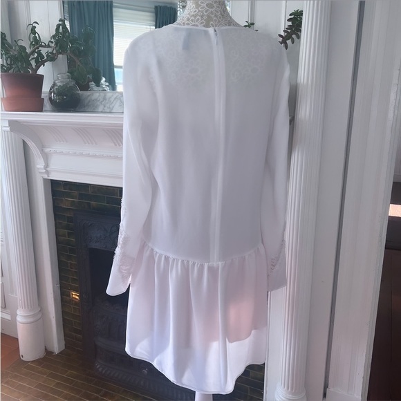 BCBGMAXAZIRA Jayne Long Sleeve Drop Waist‎ Lace White Wedding Mini Dress Size S - Picture 8 of 12